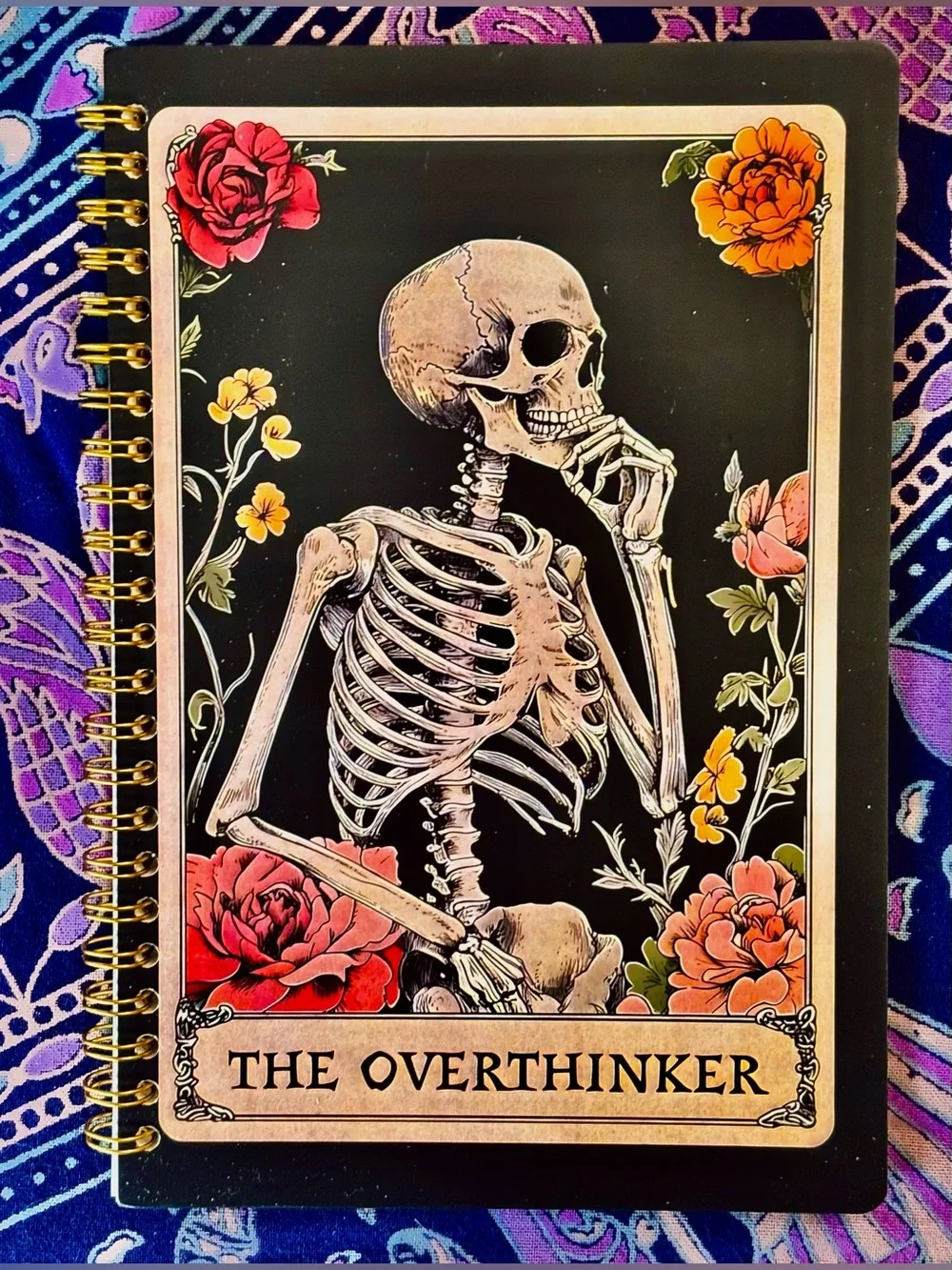 Spiral Notebook/Journal “The Overthinker” Floral Skeleton Cover 8.5inx5.5in